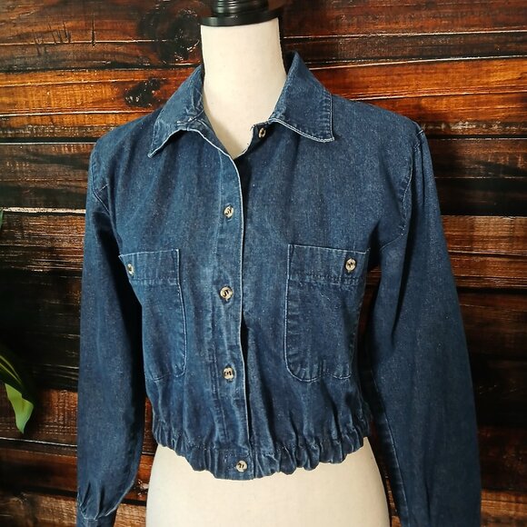 Oakbrook Denim Crop Top Size 8 Vintage 80s Blue Jean Long Sleeve US Made - Picture 3 of 8